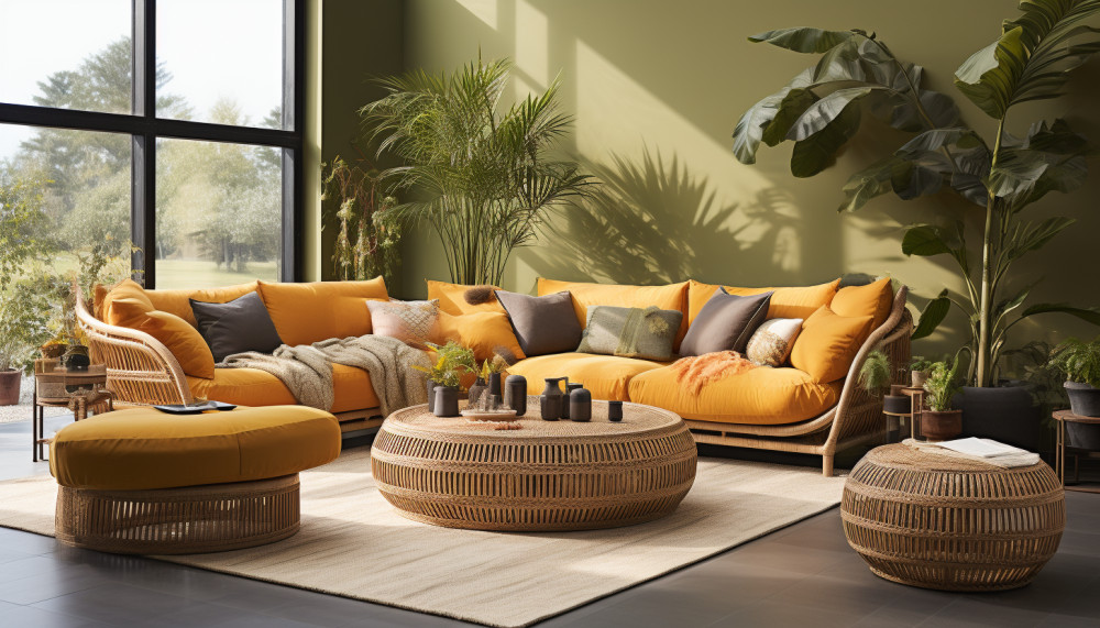 Un décor de salon avec un jardin en résine tressée